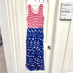 America USA Patriotic flag Red, White, and Blue Star Maxi Dress